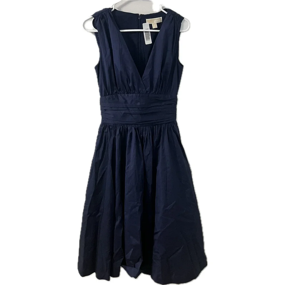 Women's Michael Kors Stretch Cotton Poplin Midi Dress Size 2 - Picture 2 of 4